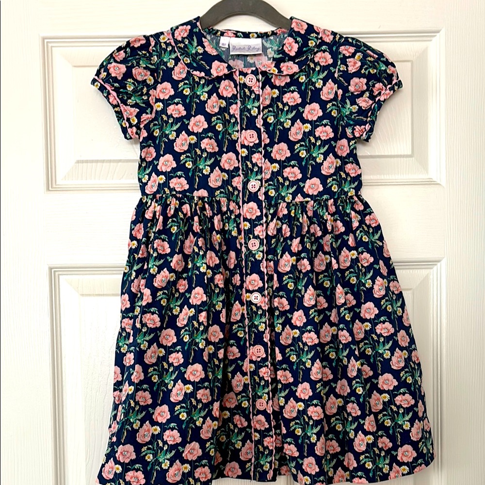 Rachel Riley Girls Button Front Floral Navy Dress size 5